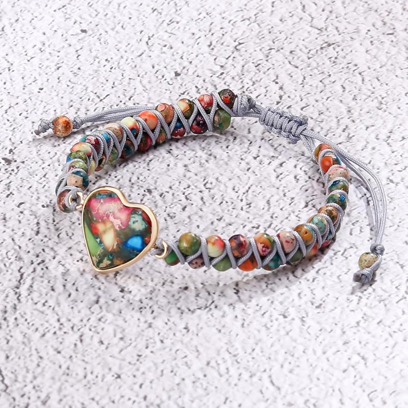 BABORI Jasper Heart Bracelet Adjustable Imperial Stone Beaded Braided Handmade Bracelet for Women Birthday Anniversary Mothers Day Christmas Graduation Jewelry Gifts for Her Mother Daughter - Image 5